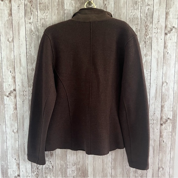 Eileen Fisher Wool and Leather Trim Cardigan Medium - Picture 2 of 5